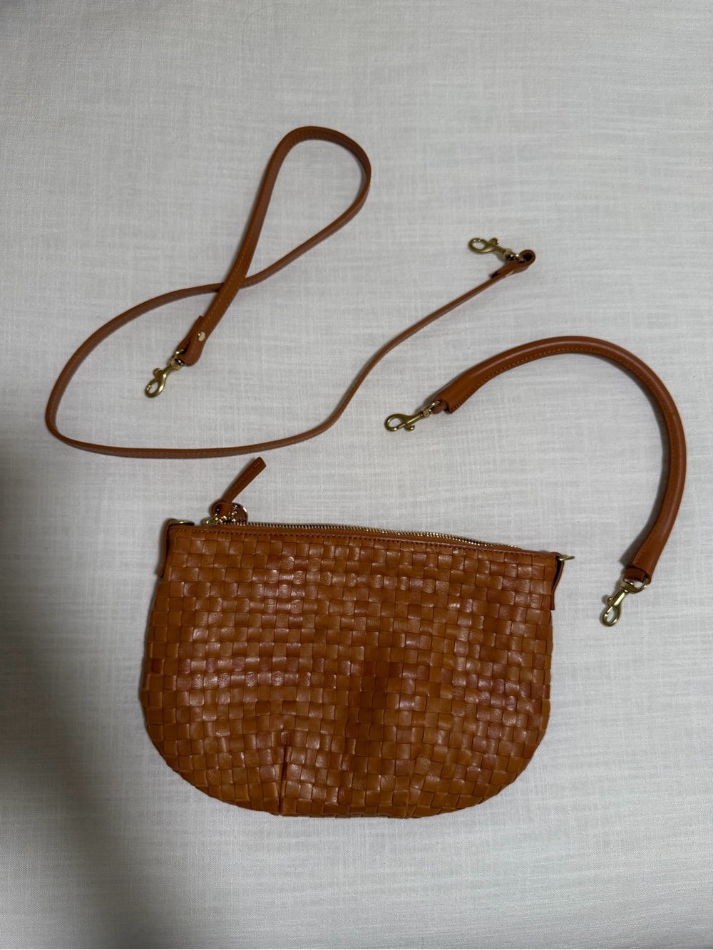 Woven Leather Shoulder Bag in Cognac - Women